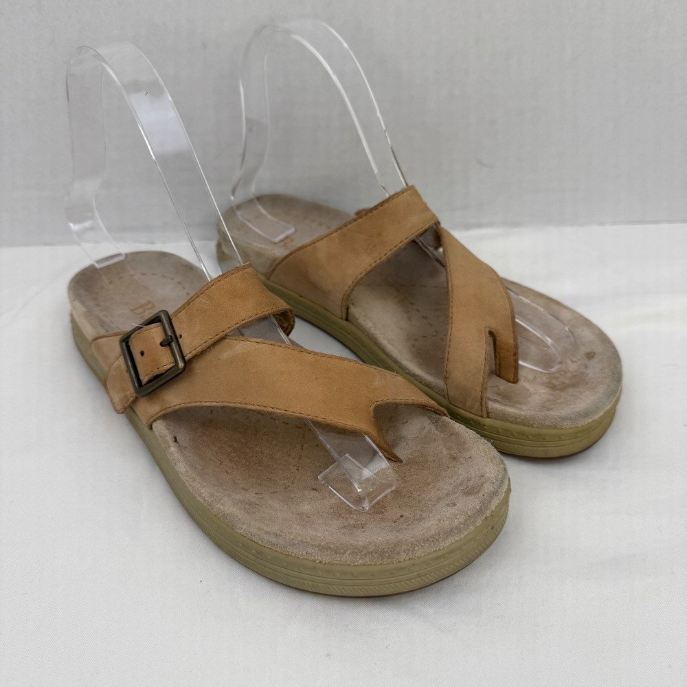 GH Bass Tan Leather Toe Loop Slide Sandals Buckle Strap Womens 6M 4235-260